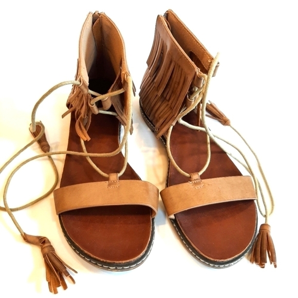 🌟Host Pick Corkys Nude Boho Lace Up Gladiator Sandals with Fringe Size 37 - Picture 2 of 12